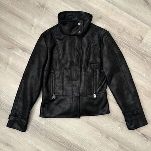VIA SPIGA Women’s Black Faux Leather and Faux Fur Jacket/Coat Size L